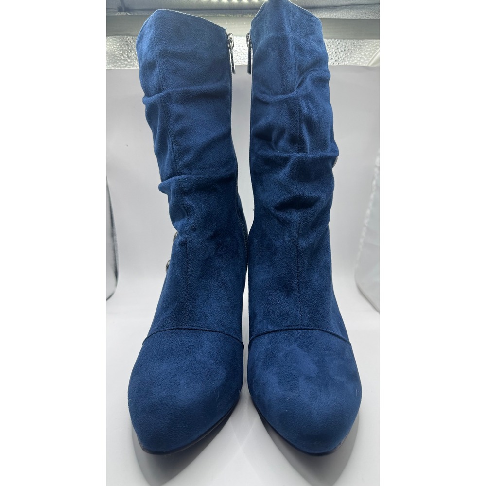 Cloudwakers Blue Faux Suede Mid-Calf Stiletto Boots with Silver Buttons Size 10W